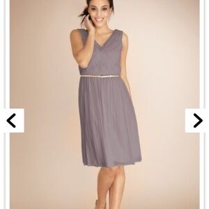 Donna Morgan Grey Pleated Dress V-Neck Sleeveless